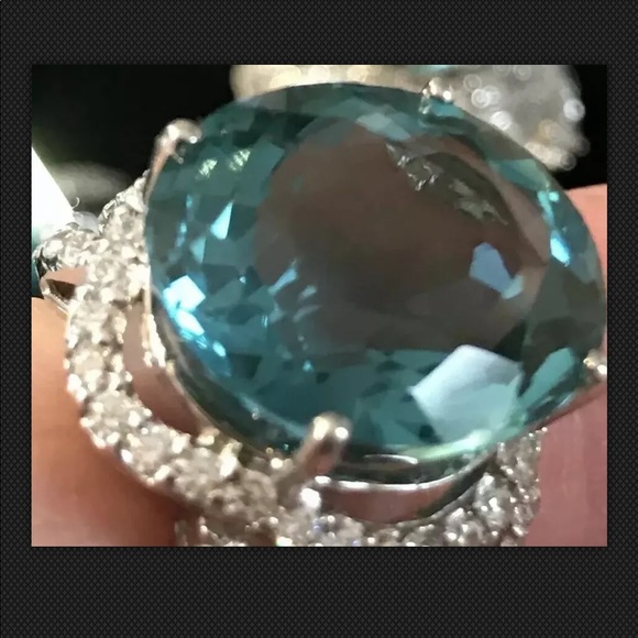 AQUA BLUE AQUAMARINE 16.80 CT.SAPP 925S RING SZ 7 NEW - Picture 2 of 10